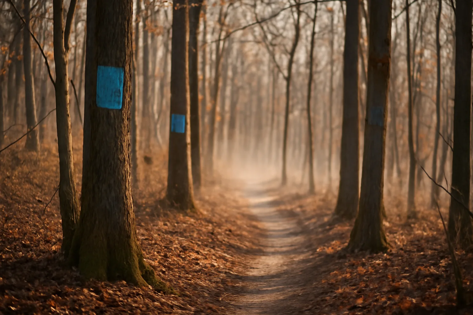 Marked hardwood timber stand on a wooded hillside showing active forest management