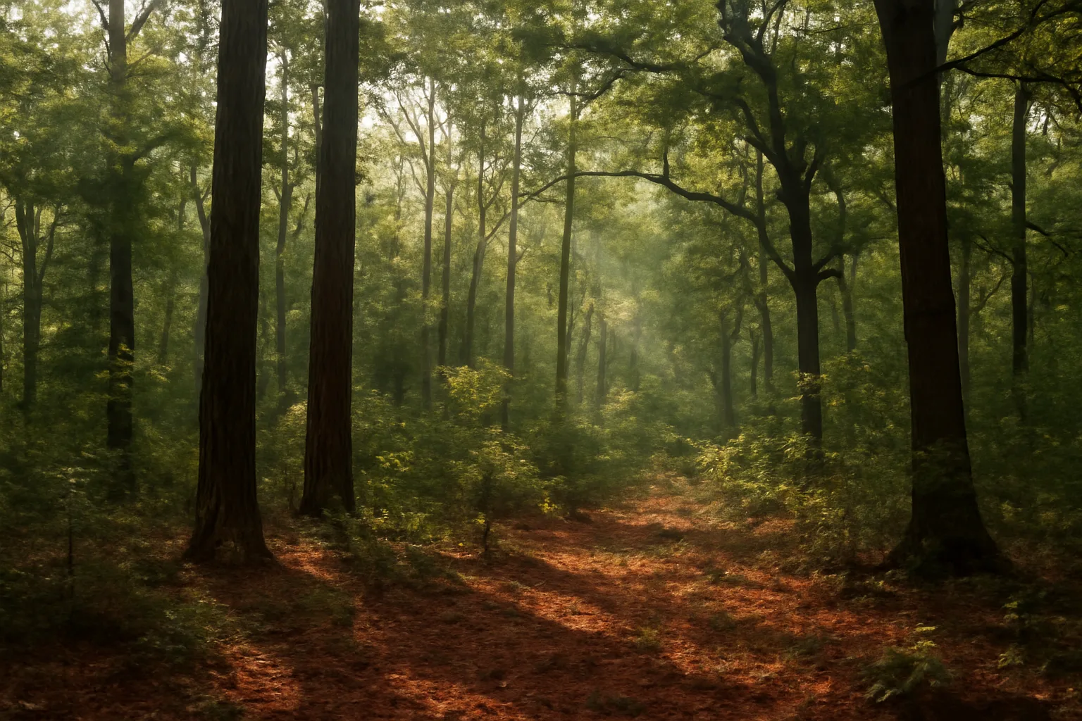Loblolly pine and oak woodland in Montgomery County Texas with active timber management